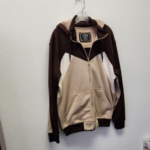 Men's Zip Up Sweater - Brown and White